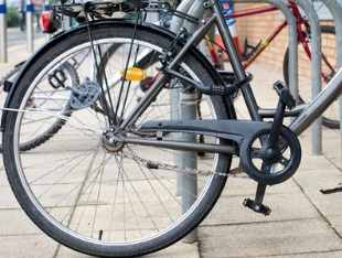 A locked bicycle wheel