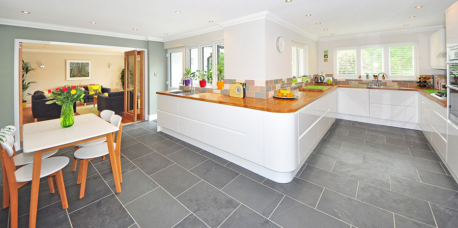 White open-concept kitchen