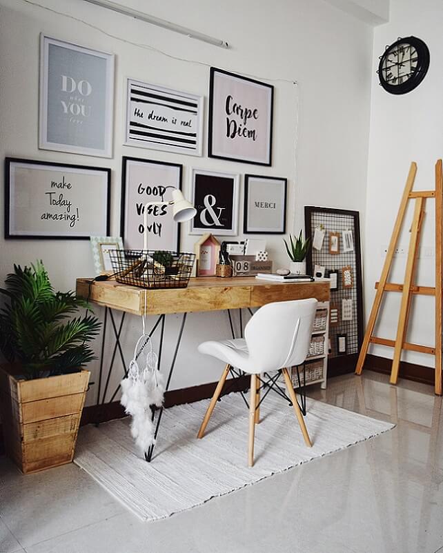 Home corner office with white design