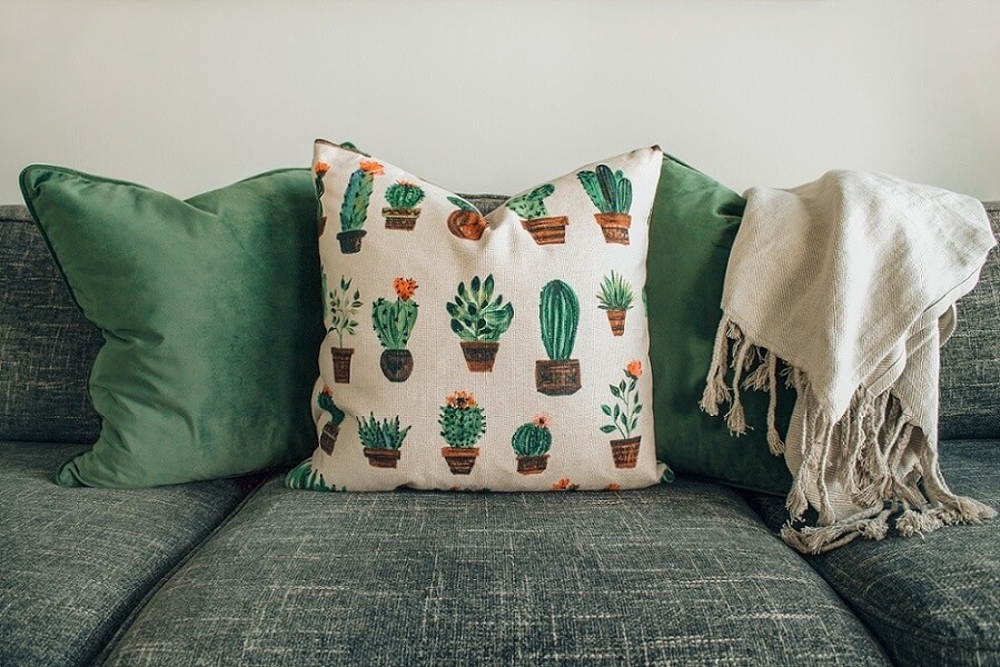 Different pillows on a couch