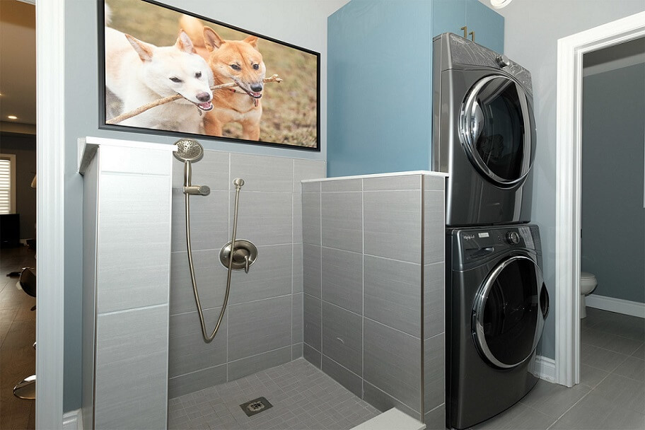 Functional laundry room with shower for dogs