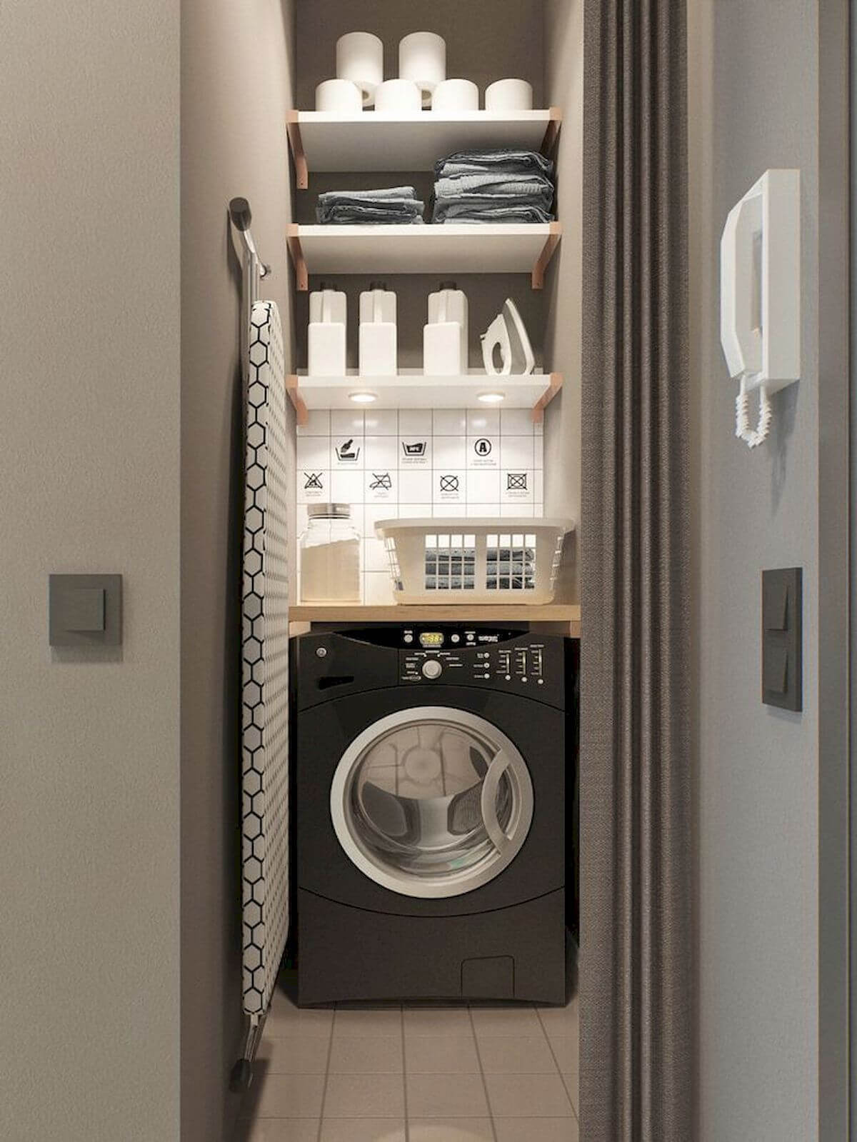 Dark washer and dryer closet