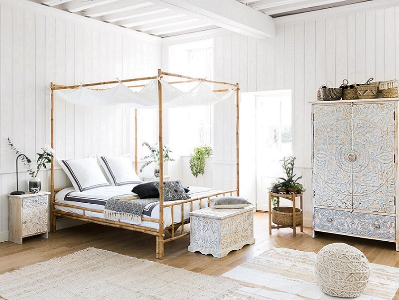 White bohemian chic style master bedroom