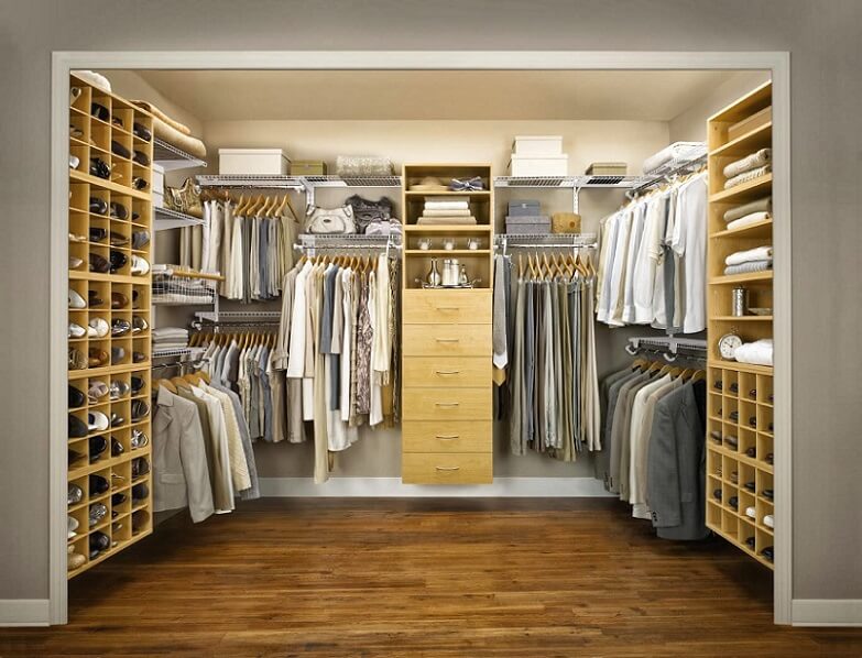 A large closet in master bedroom