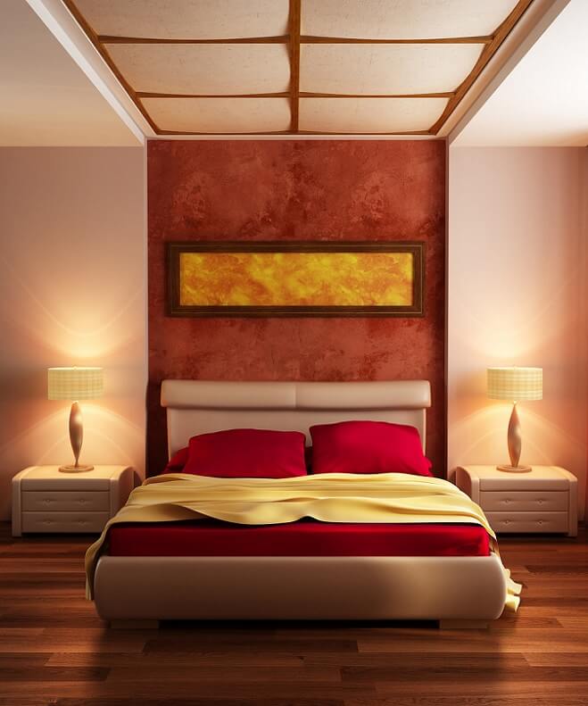 Bedroom with red and yellow