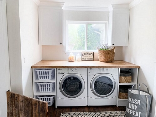 Laundry room with windows