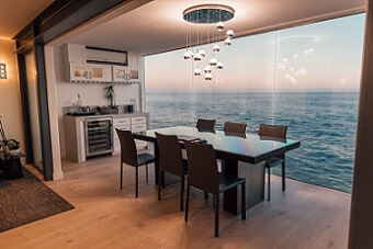 Dining room near the water with a view of the ocean