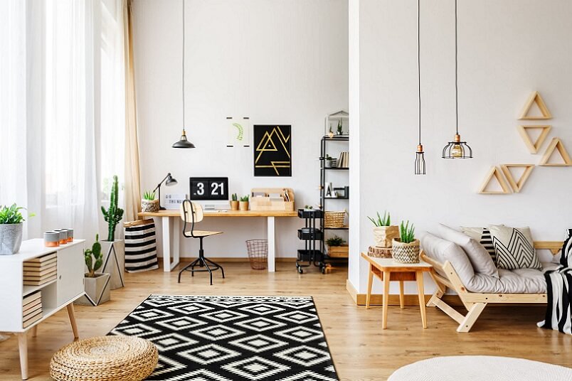 Scandinavian and modern interior design in a white room