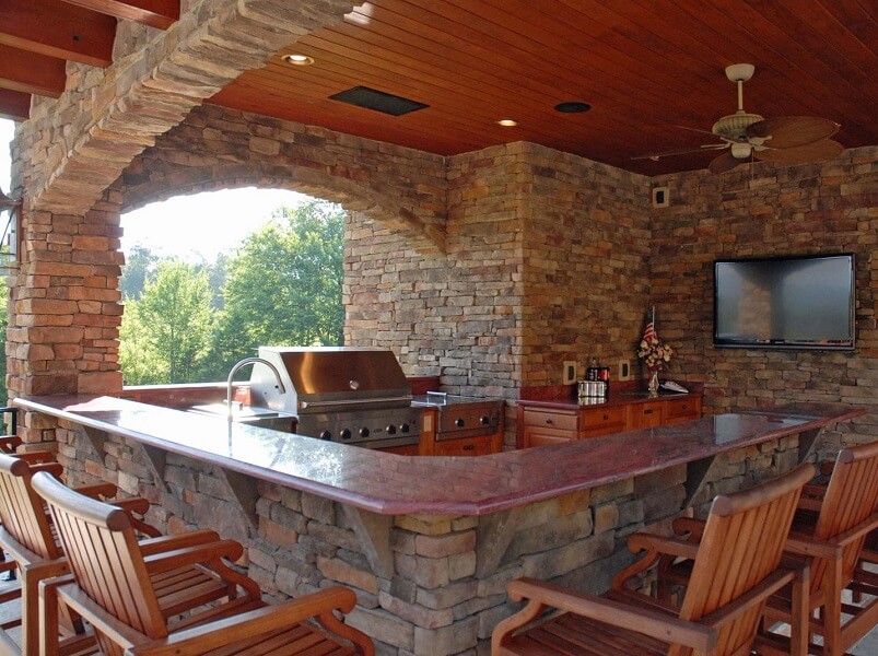 Hardwood seating area around kitchen bar