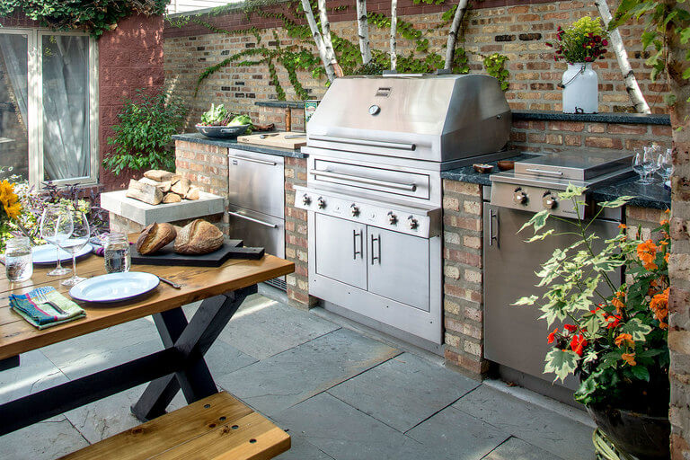 Compact outdoor grilling area in the backyard