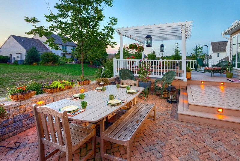 Extended deck to patio seating with a gazebo