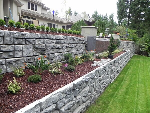 Retaining wall with landscaping