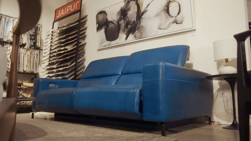 Dark blue old leather couch