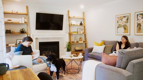 Family in their new living room