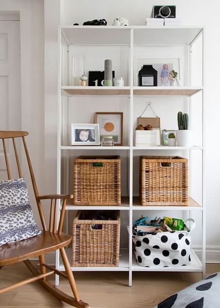 White and light shelfs with storage