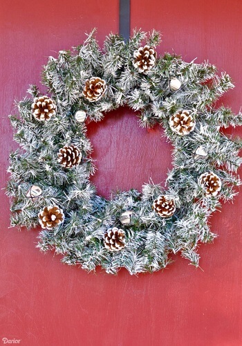 Classic Christmas wreath on a red door