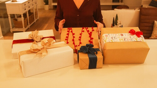 Paper and sustainable gift wrap for Christmas