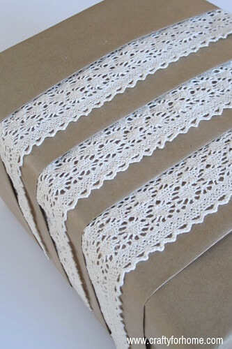 Gift wrapped in lace and brown paper