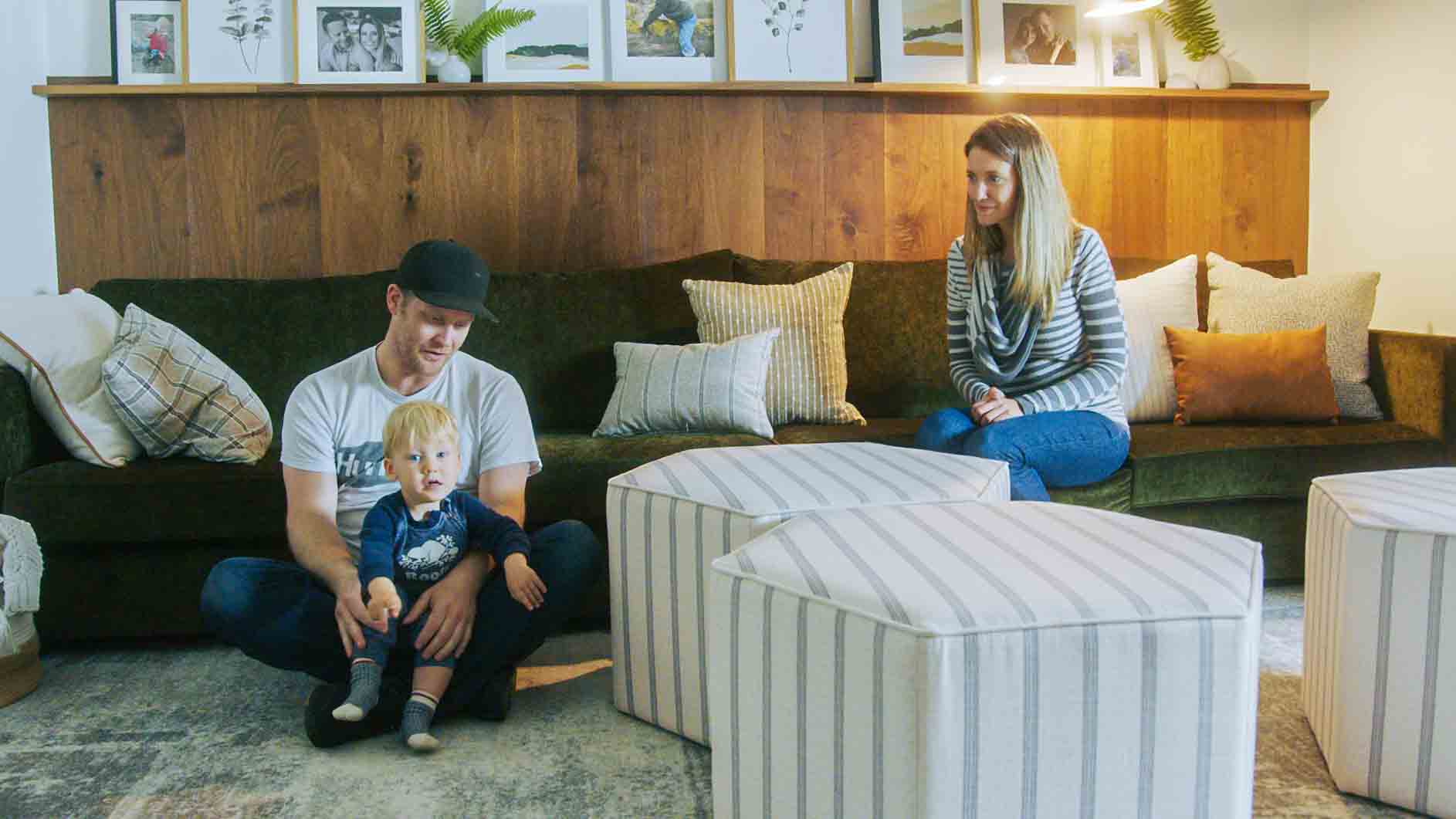 Family playing inside new room