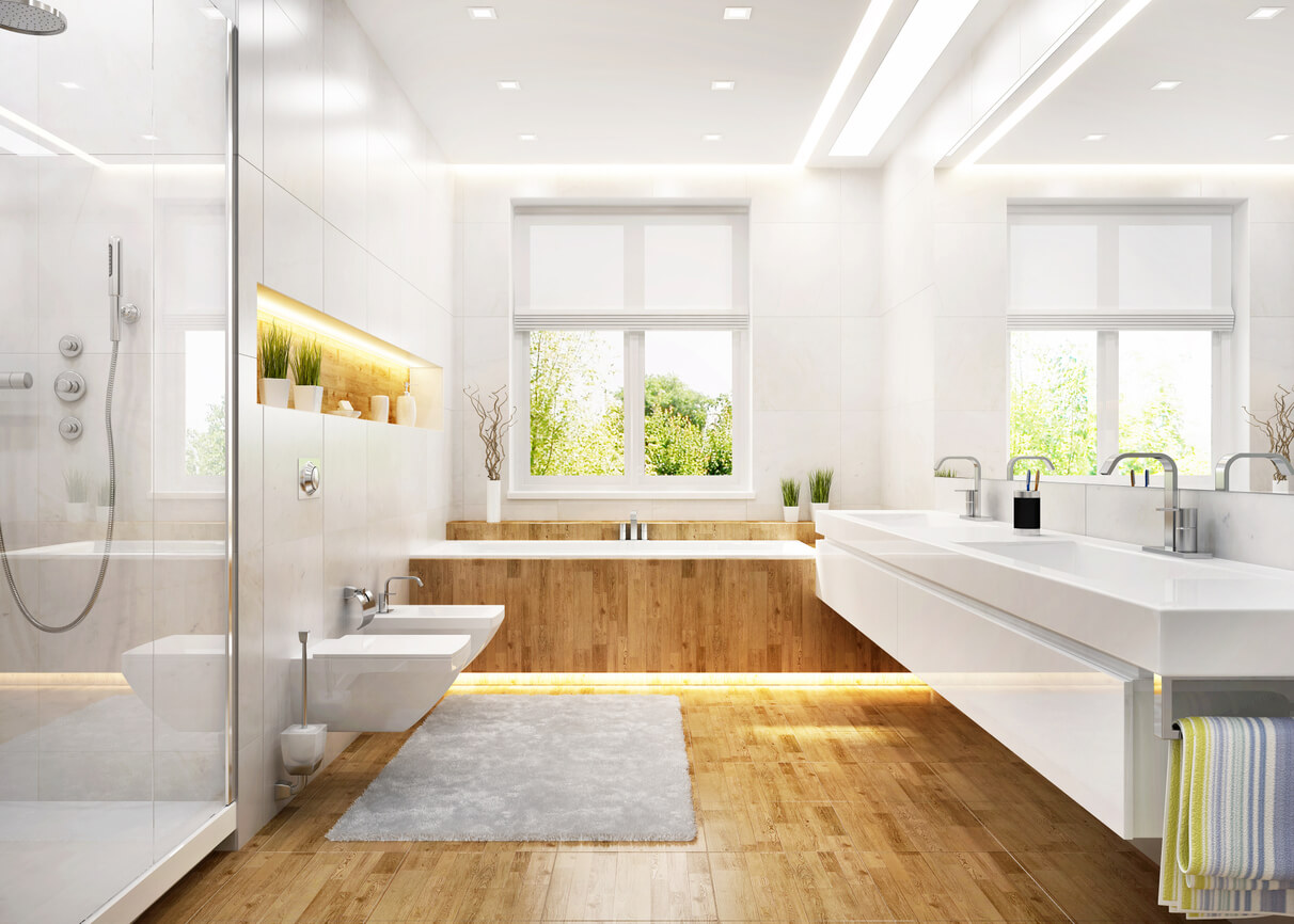 A bathroom with natural lights