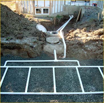 An example of a septic system with the covering ground removed