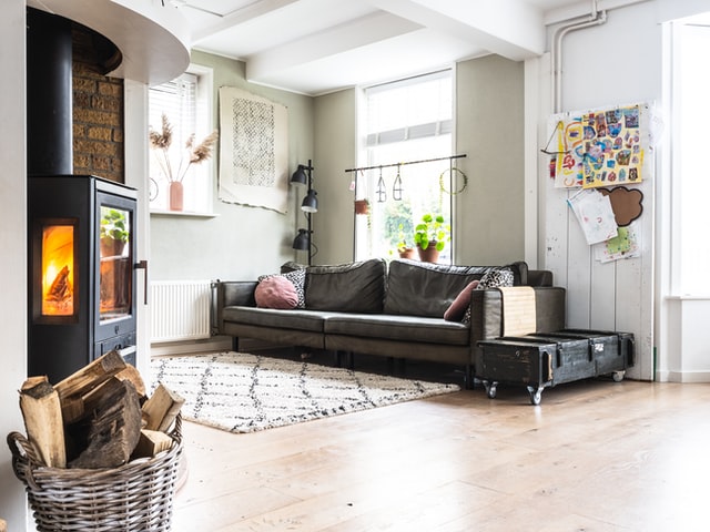 A wood burning stove in the living room