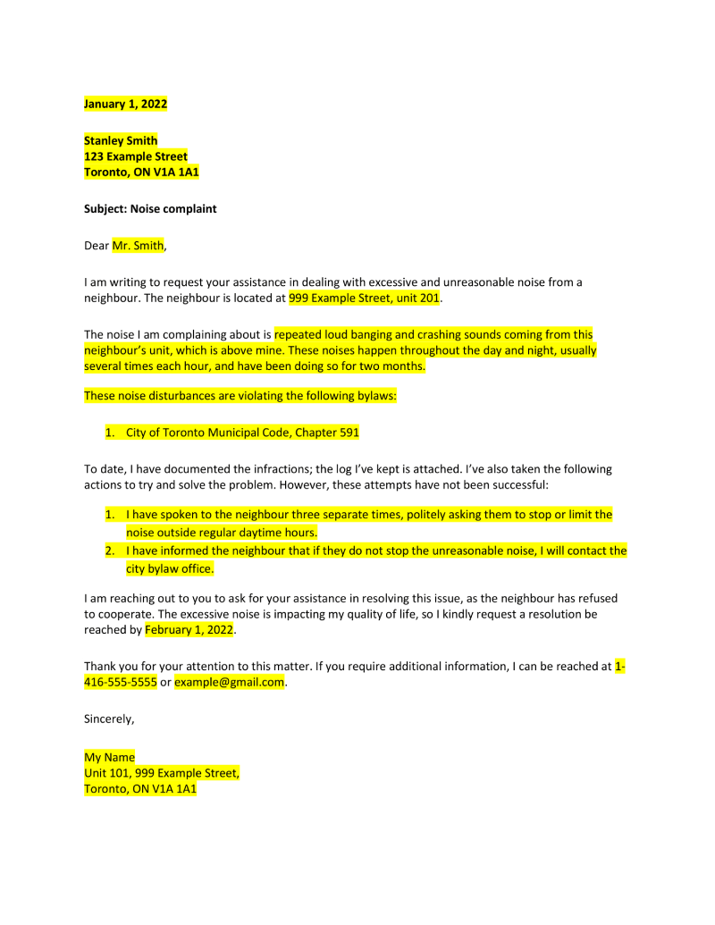 Noise Complaint Letter Free Template Guide Square One