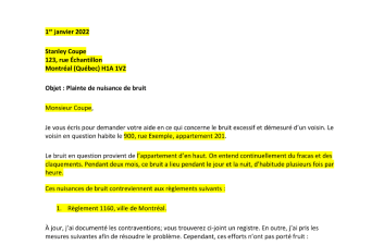 Vignette de modèle de lettre de plainte de nuisance de bruit