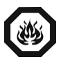 Flammable symbol, with a black hexagon bordering a flame