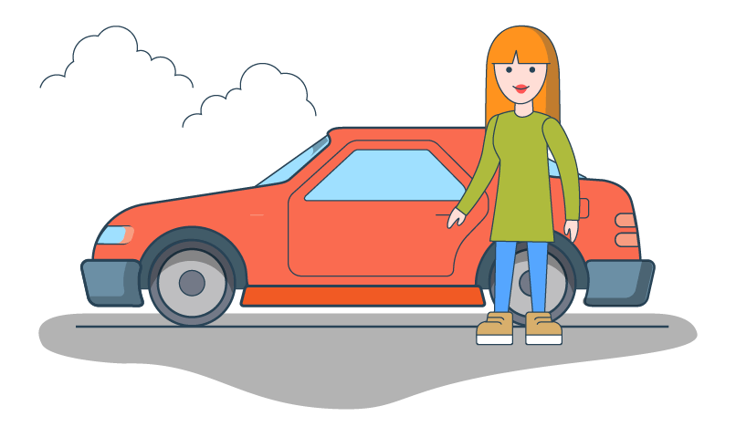 Illustration of a person standing in front of their orange cars