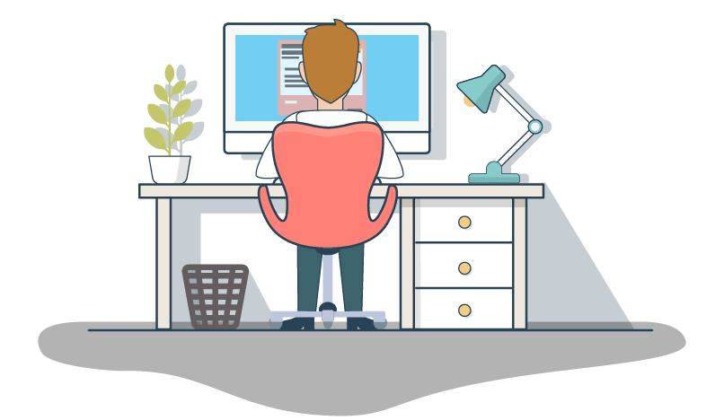 Illustration of a person sitting at a computer desk