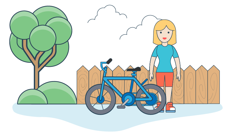 Illustration of a person standing next to a bicycle