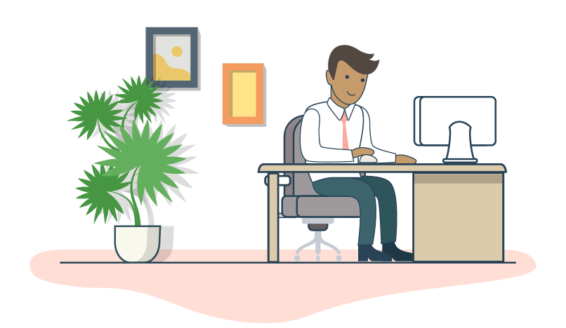 Illustration of a person sitting at a computer desk