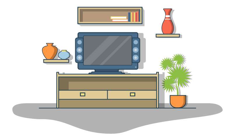 Illustration of a television and living room decor